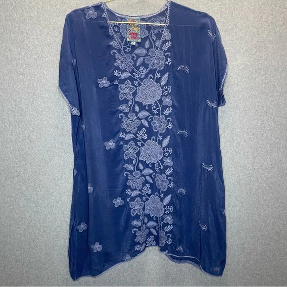 Johnny Was Embroidered Floral Blue Boho Tunic Top - Picture 1 of 7